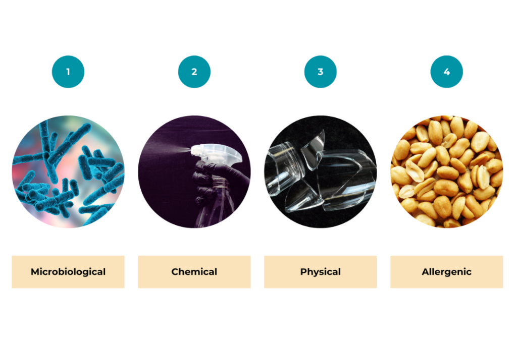 An image that illustrates the main types of food hazards.